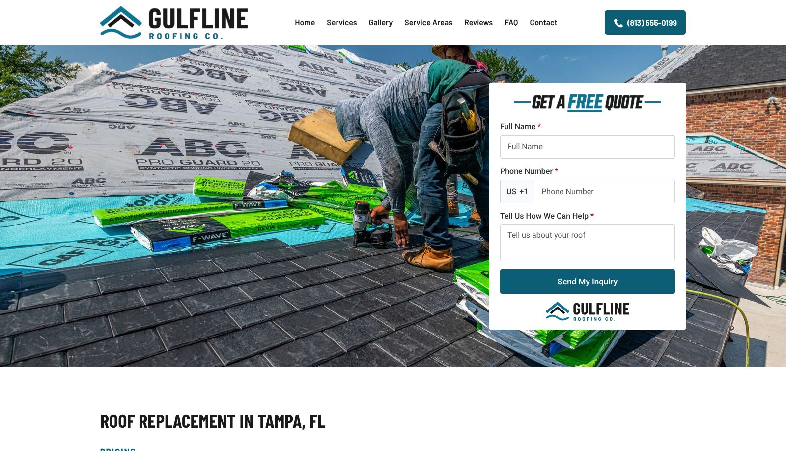 Concept service page: Roof Replacement in Tampa, FL