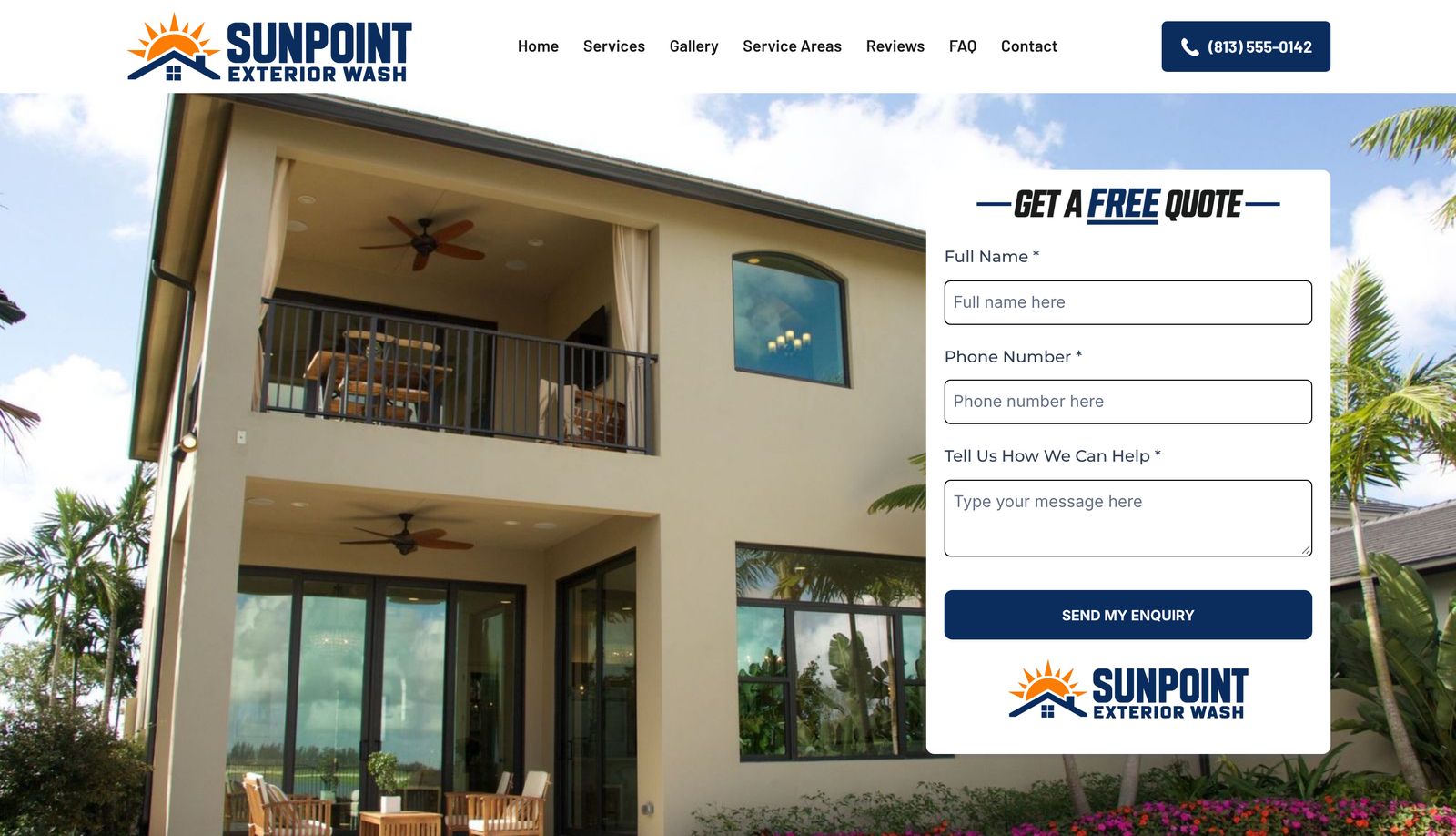 Example homepage for a pressure washing business in Tampa, FL, on a computer